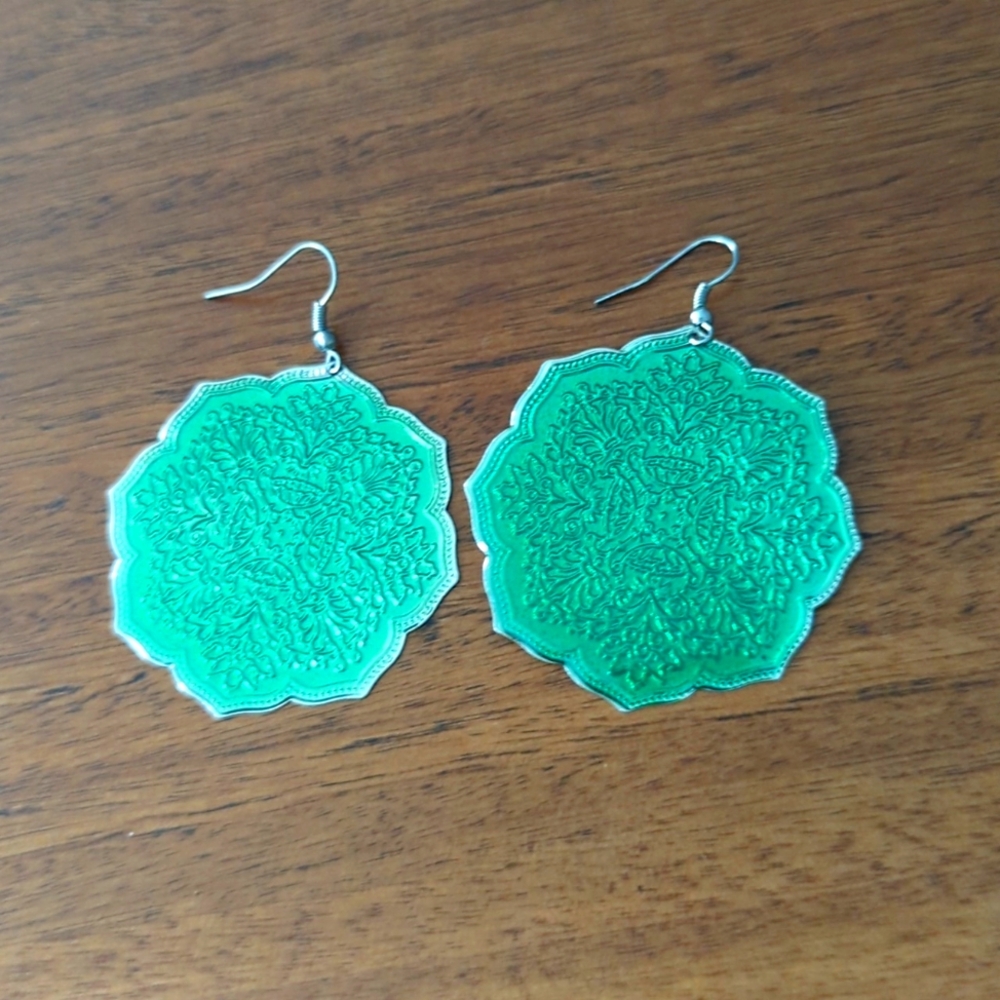 🌸 Teal Metallic 70s floral earrings